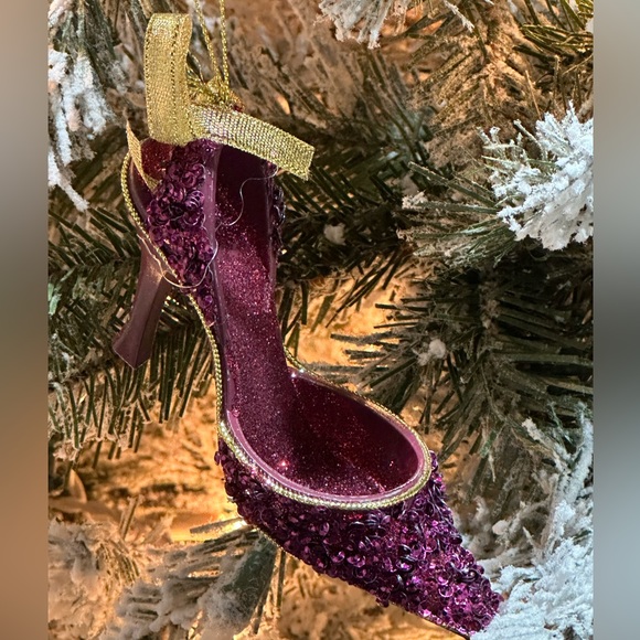 High Heel ornament Beaded Sparkle Sequins Holiday Christmas merlot wine Hallmark - Picture 7 of 14